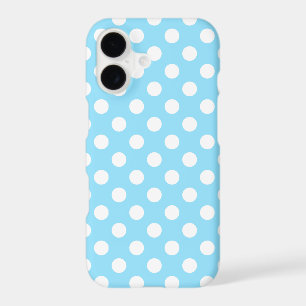 White polka dots on pale blue iPhone 17 case