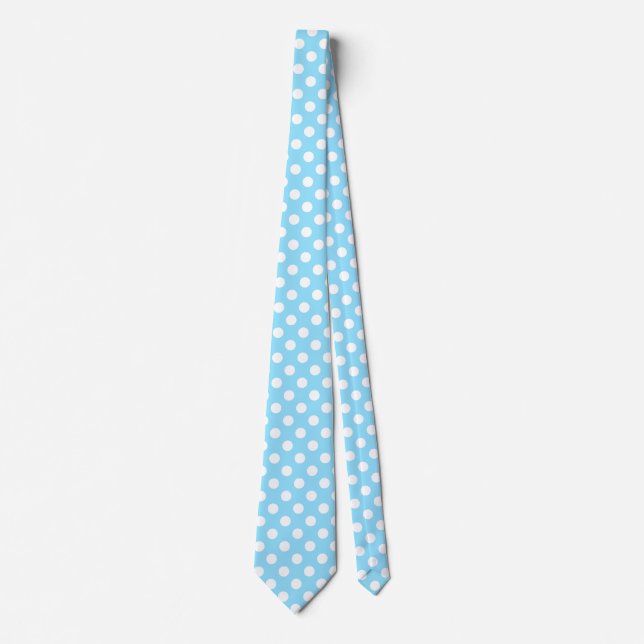 White polka dots on pale blue neck tie (Front)