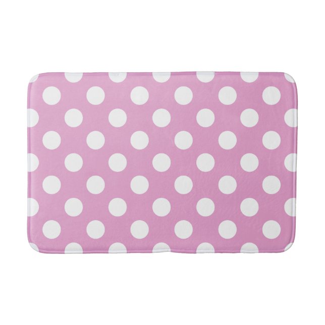 White polka dots on pale pink bath mat (Front)