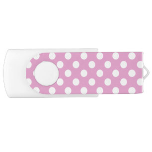 White polka dots on pale pink flash drive