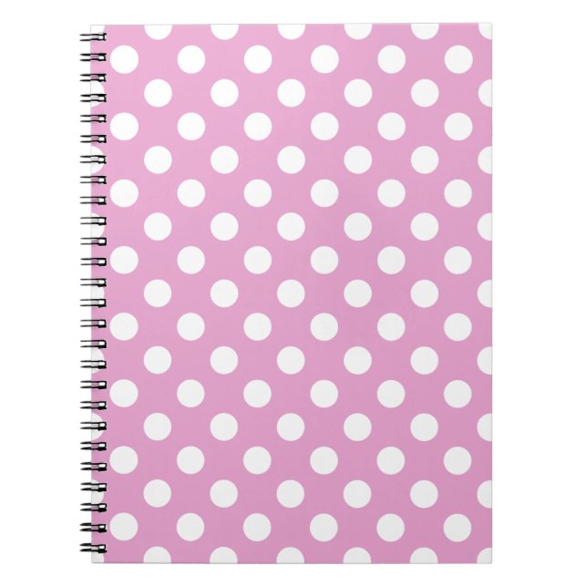 White polka dots on pale pink notebook (Front)