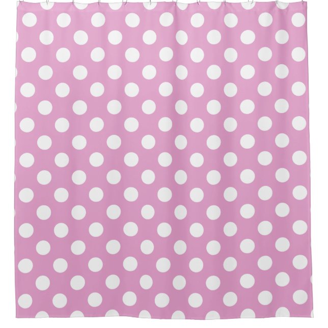 White polka dots on pale pink shower curtain (Front)