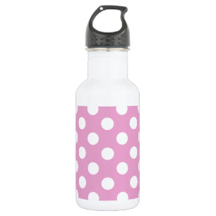 White polka dots on pale pink stainless steel water bottle