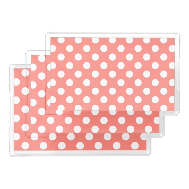 White polka dots on peach acrylic tray (Set)