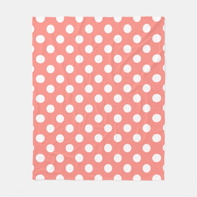 White polka dots on peach fleece blanket (Front)