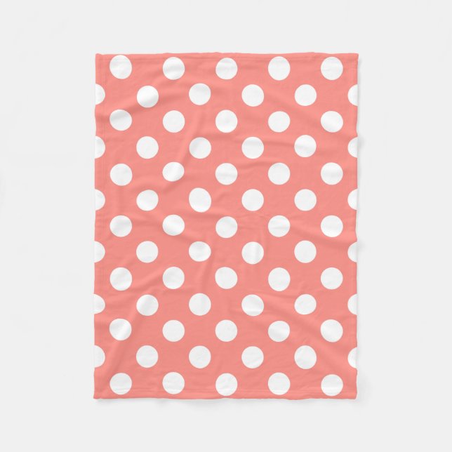 White polka dots on peach fleece blanket (Front)