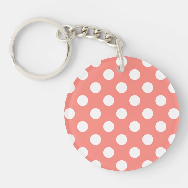 White polka dots on peach keychain (Front)