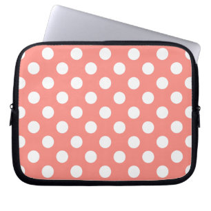 White polka dots on peach laptop sleeve