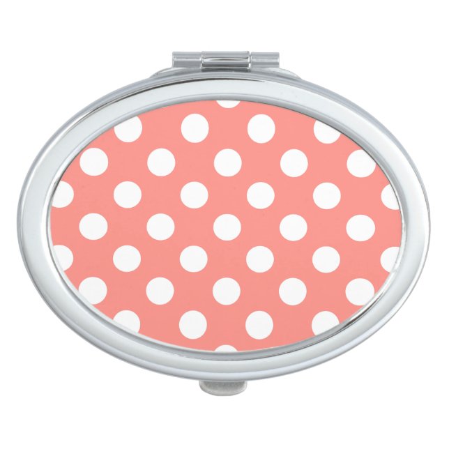 White polka dots on peach mirror for makeup (Front)