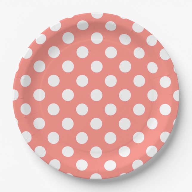White polka dots on peach paper plates (Front)