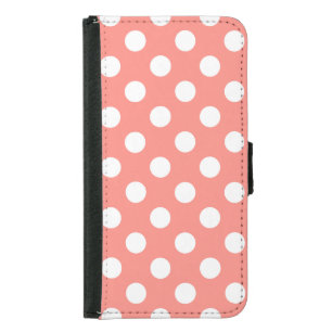 White polka dots on peach  samsung galaxy s5 wallet case