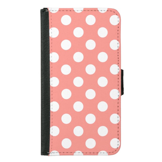 White polka dots on peach  samsung galaxy wallet case (Front)