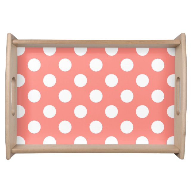 White polka dots on peach serving tray (Front)