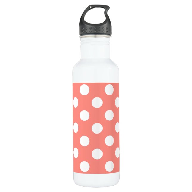 White polka dots on peach water bottle (Front)