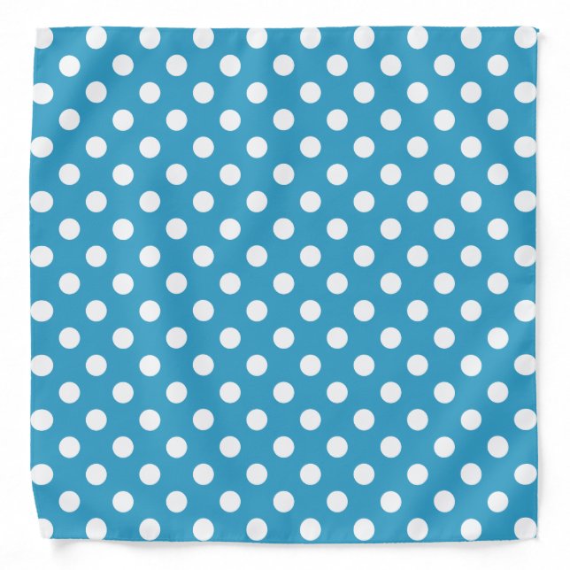 White Polka Dots on Peacock Blue Background Bandana (Front)