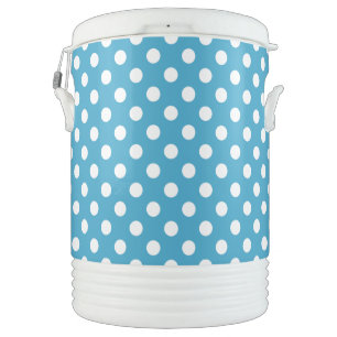 White Polka Dots on Peacock Blue Background Beverage Cooler