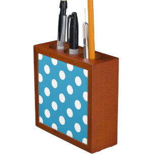 White Polka Dots on Peacock Blue Background Desk Organizer