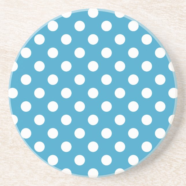 White Polka Dots on Peacock Blue Background Drink Coaster (Front)