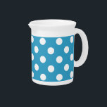 White Polka Dots on Peacock Blue Background Drink Pitcher<br><div class="desc">White polka dots on peacock blue background
 White circles patterns blue background 
 sky blue background with white dots
 white circles on ocean blue background</div>