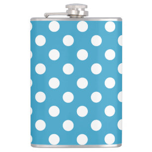 White Polka Dots on Peacock Blue Background Flask