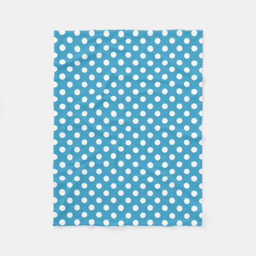 White Polka Dots on Peacock Blue Background Fleece Blanket