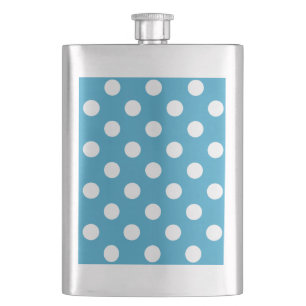 White Polka Dots on Peacock Blue Background Hip Flask