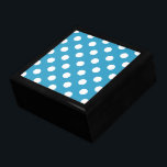 White Polka Dots on Peacock Blue Background Keepsake Box<br><div class="desc">White polka dots on peacock blue background
 White circles patterns blue background 
 sky blue background with white dots
 white circles on ocean blue background</div>