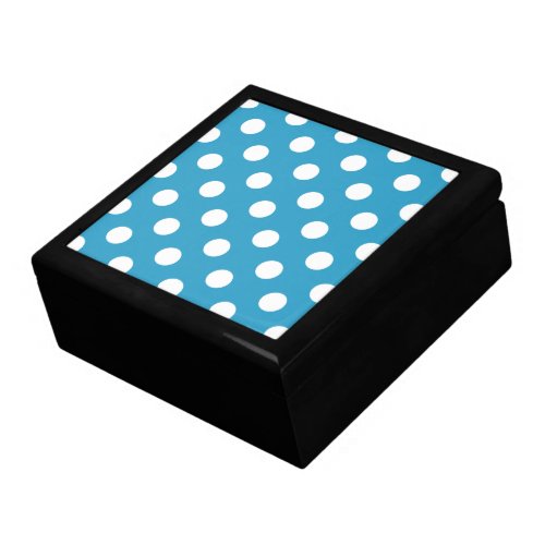 White Polka Dots on Peacock Blue Background Keepsake Box