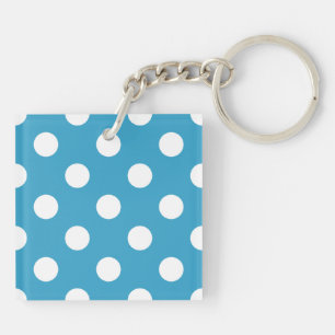 White Polka Dots on Peacock Blue Background Keychain