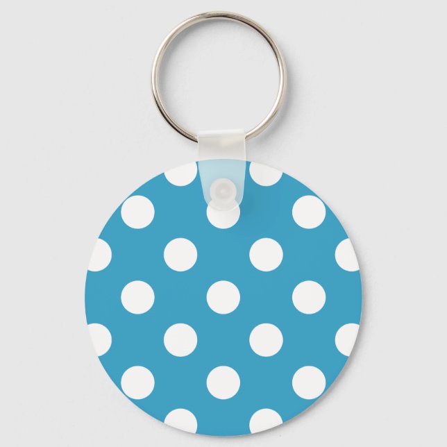 White Polka Dots on Peacock Blue Background Keychain (Front)