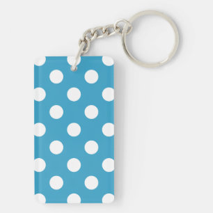 White Polka Dots on Peacock Blue Background Keychain