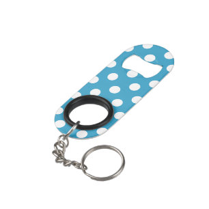 White Polka Dots on Peacock Blue Background Keychain Bottle Opener