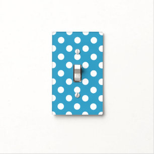 White Polka Dots on Peacock Blue Background Light Switch Cover