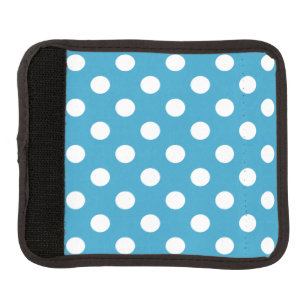 White Polka Dots on Peacock Blue Background Luggage Handle Wrap