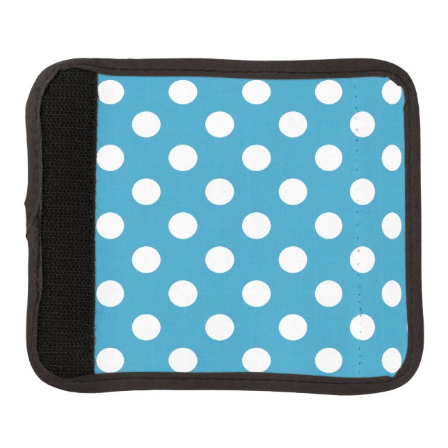 White Polka Dots on Peacock Blue Background Luggage Handle Wrap (Front)