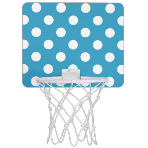 White Polka Dots on Peacock Blue Background Mini Basketball Hoop