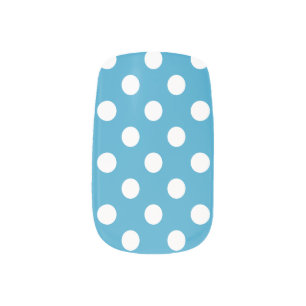 White Polka Dots on Peacock Blue Background Minx Nail Art