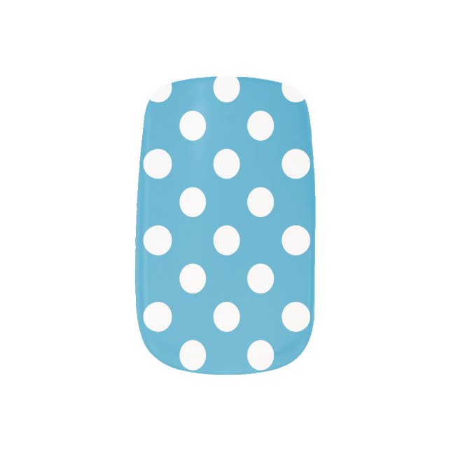 White Polka Dots on Peacock Blue Background Minx Nail Art (Left Thumb)