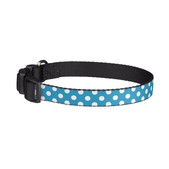 White Polka Dots on Peacock Blue Background Pet Collar (Left)