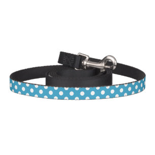 White Polka Dots on Peacock Blue Background Pet Leash