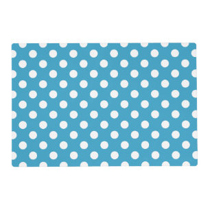 White Polka Dots on Peacock Blue Background Placemat