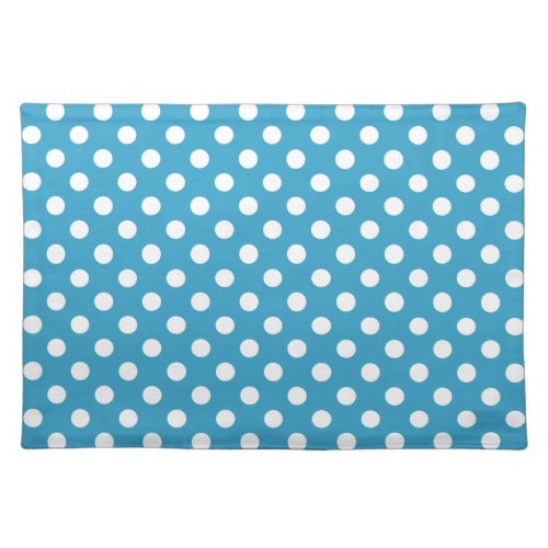 White Polka Dots on Peacock Blue Background Placemat