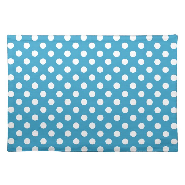 White Polka Dots on Peacock Blue Background Placemat (Front)