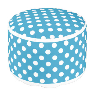 White Polka Dots on Peacock Blue Background Pouf