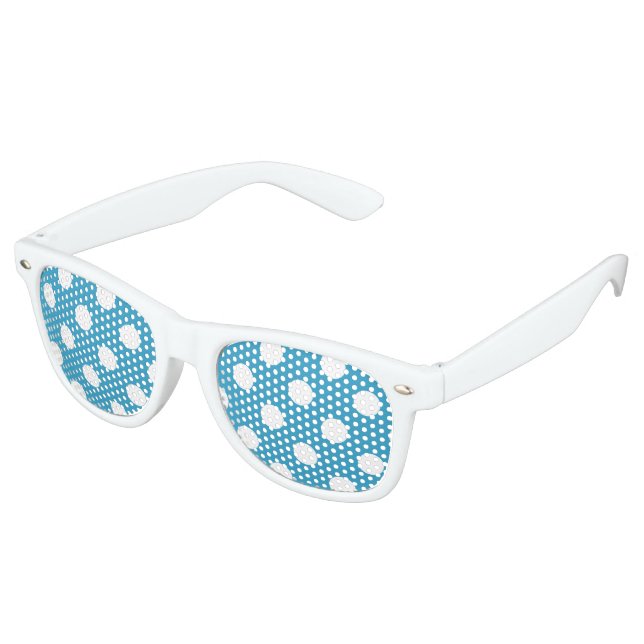 White Polka Dots on Peacock Blue Background Retro Sunglasses (Angled)