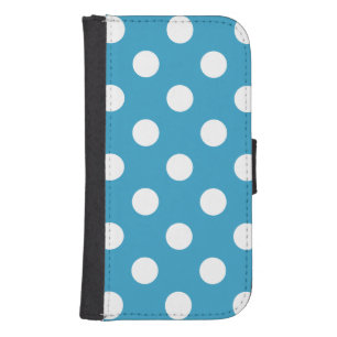 White Polka Dots on Peacock Blue Background Wallet Phone Case For Samsung Galaxy S4