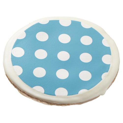 White Polka Dots on Peacock Blue Background Sugar Cookie