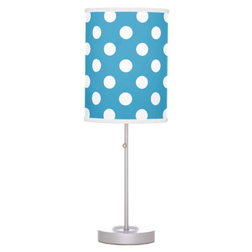 White Polka Dots on Peacock Blue Background Table Lamp