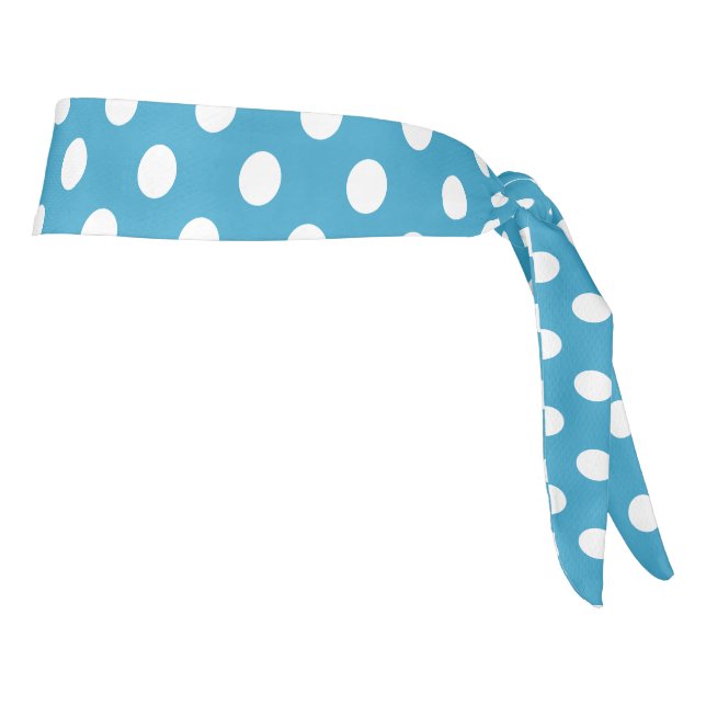 White Polka Dots on Peacock Blue Background Tie Headband (Rotate 90)