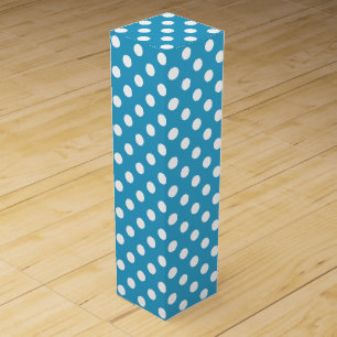 White Polka Dots on Peacock Blue Background Wine Box